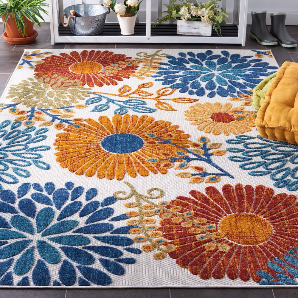 Cabana 2' x 4' Red and Cream Floral Synthetic Area Rug