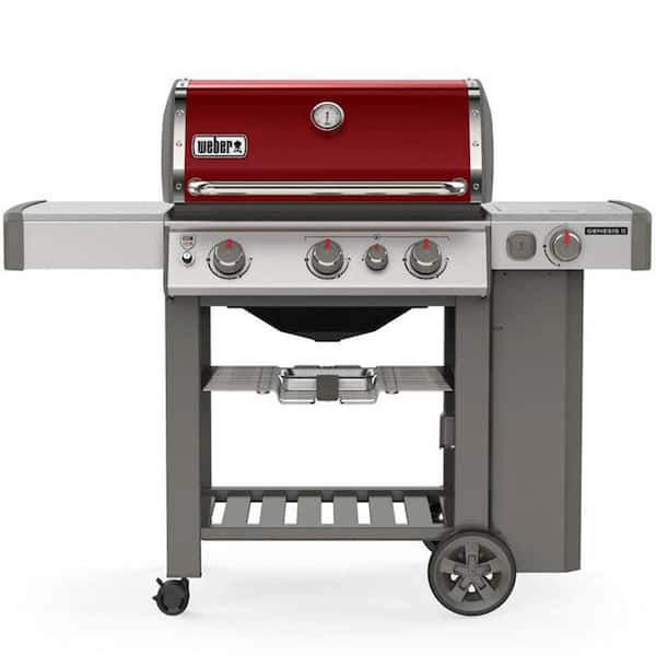 Weber Genesis II E-330 3-Burner Liquid Propane Gas Grill in Crimson with Built-In Thermometer and Side Burner