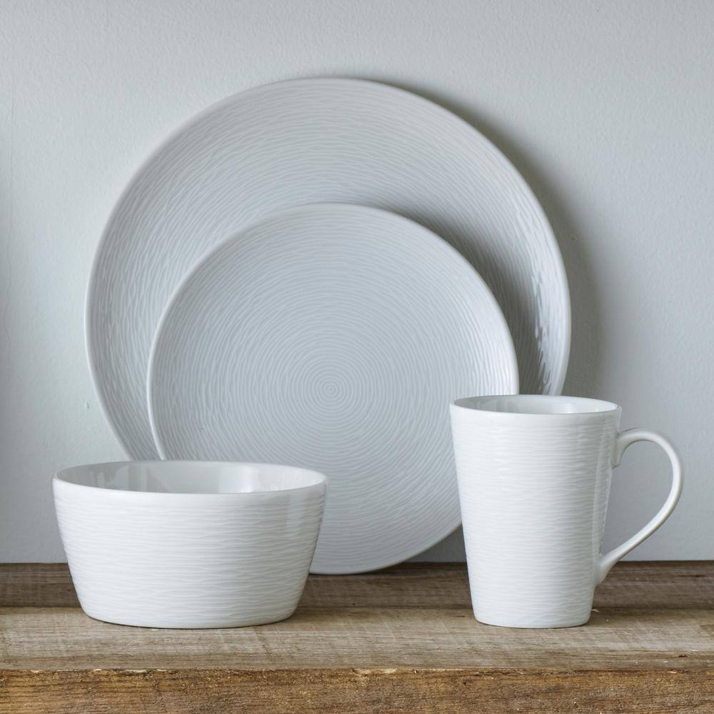 White Textured Ceramic Soup and Cereal Bowls, Set of 4