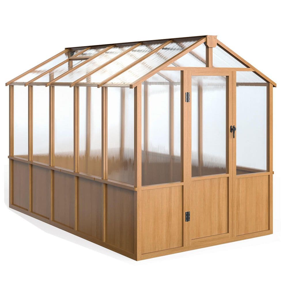 6 ft. x 10 ft. Wood Greenhouse for Outdoors, Polycarbonate Panel Wooden Walk-in Greenhouse Kit and Adjustable Roof Vent price history on PriceWatchPro