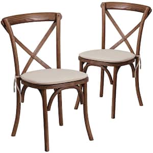 Pecan Wood Cross Back Chair (Set of 2)
