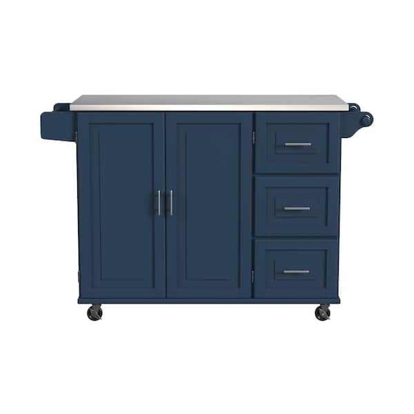 HOMESTYLES Dolly Madison Blue Kitchen Cart with Stainless Top