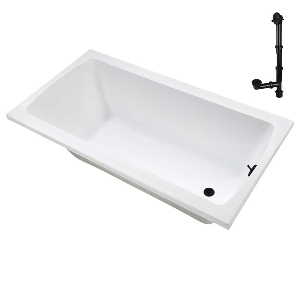 66" Glossy White Acrylic Soaking Drop-In Bathtub with Matte Black Trim