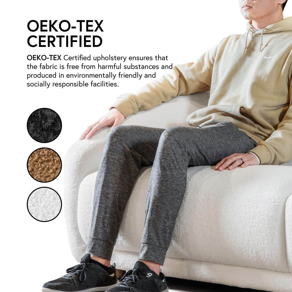 Waxley Brown Boucle Barrel Accent Chair with Wooden Legs