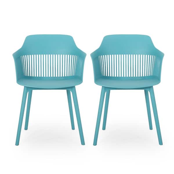 Noble House Dahlia Teal Plastic Outdoor Dining Chair (2-Pack)