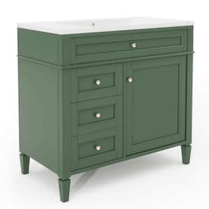 36 in. Single Sink Freestanding Bath Vanity in Green with White Resin Top, 4 Drawers and Medicine Cabinet with Mirror