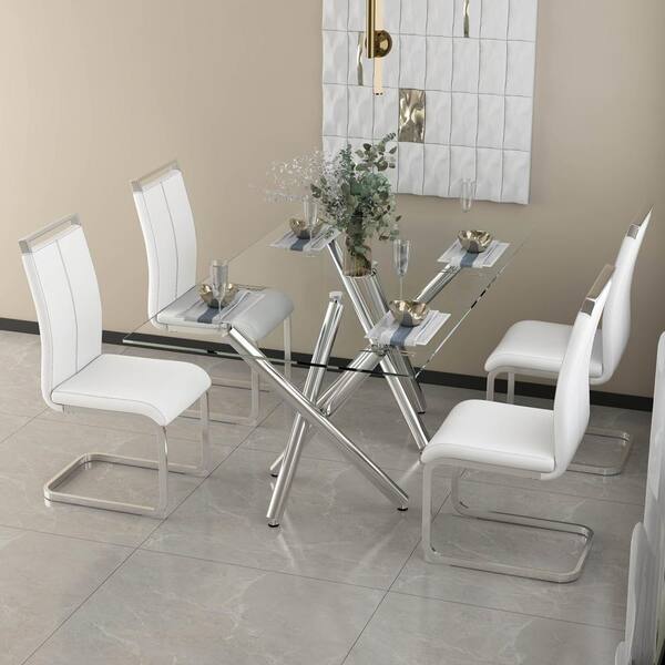 Polibi Large Modern Rectangular Clear Glass Dining Table 71 in