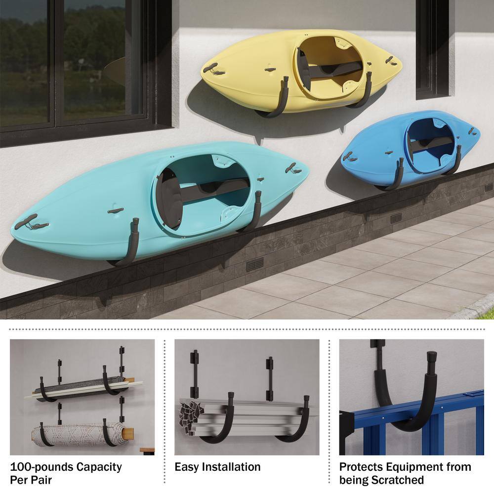 Black Powder-Coated Steel Kayak Wall Mount Hangers, 4-Pack