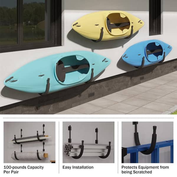 Rad Sportz Kayak Wall Mount Hangers with 100lb Capacity for Paddleboards, Surfboards, or Snowboards