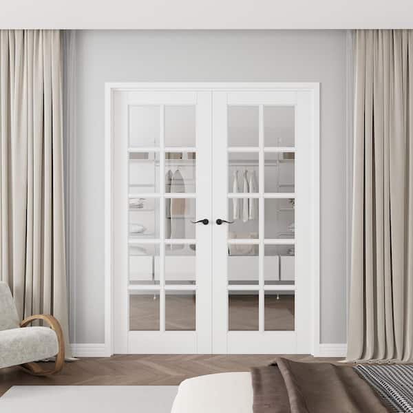 56 in. x 80 in. 10-Lite Clear Glass Universal White Glass Assembly Required Interior French Door+ Quick Assemble Jamb