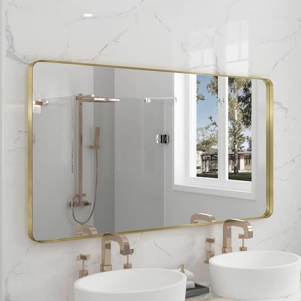 55 in. W x 30 in. H Premium Aluminum Framed Rectangular Bathroom Vanity Wall Mirror in Gold