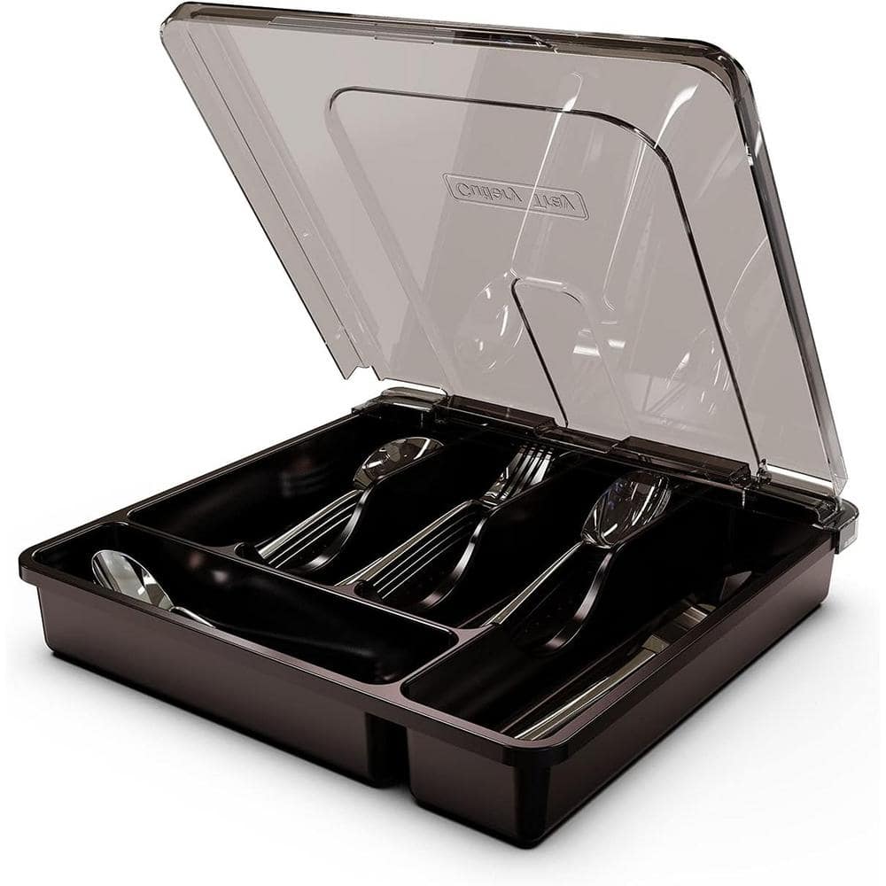 Black Plastic Utensil Drawer Organizer for Kitchen Countertop Flatware 5 Co