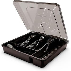 Black Plastic Utensil Drawer Organizer for Kitchen Countertop Flatware with 5 Compartments