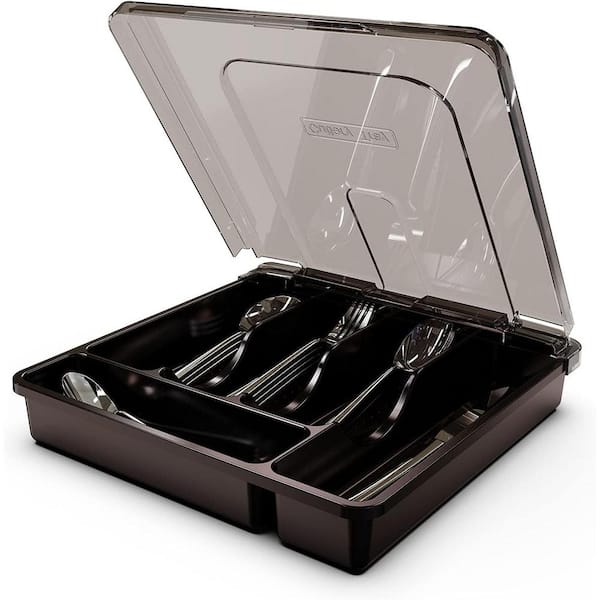 Adrinfly Black Plastic Utensil Drawer Organizer for Kitchen Countertop Flatware 5 Compartments