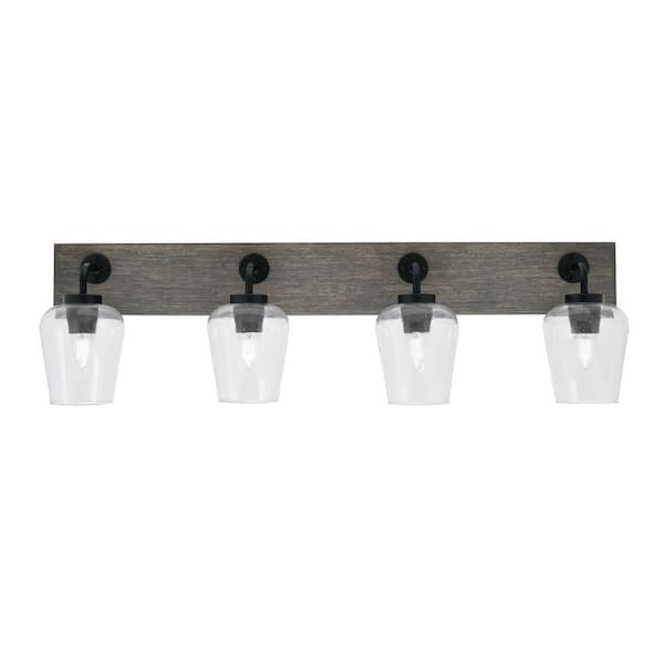 Unbranded Kirby 36.25 in. 4-Light Matte Black and Painted Distressed Wood-look Metal Vanity Light