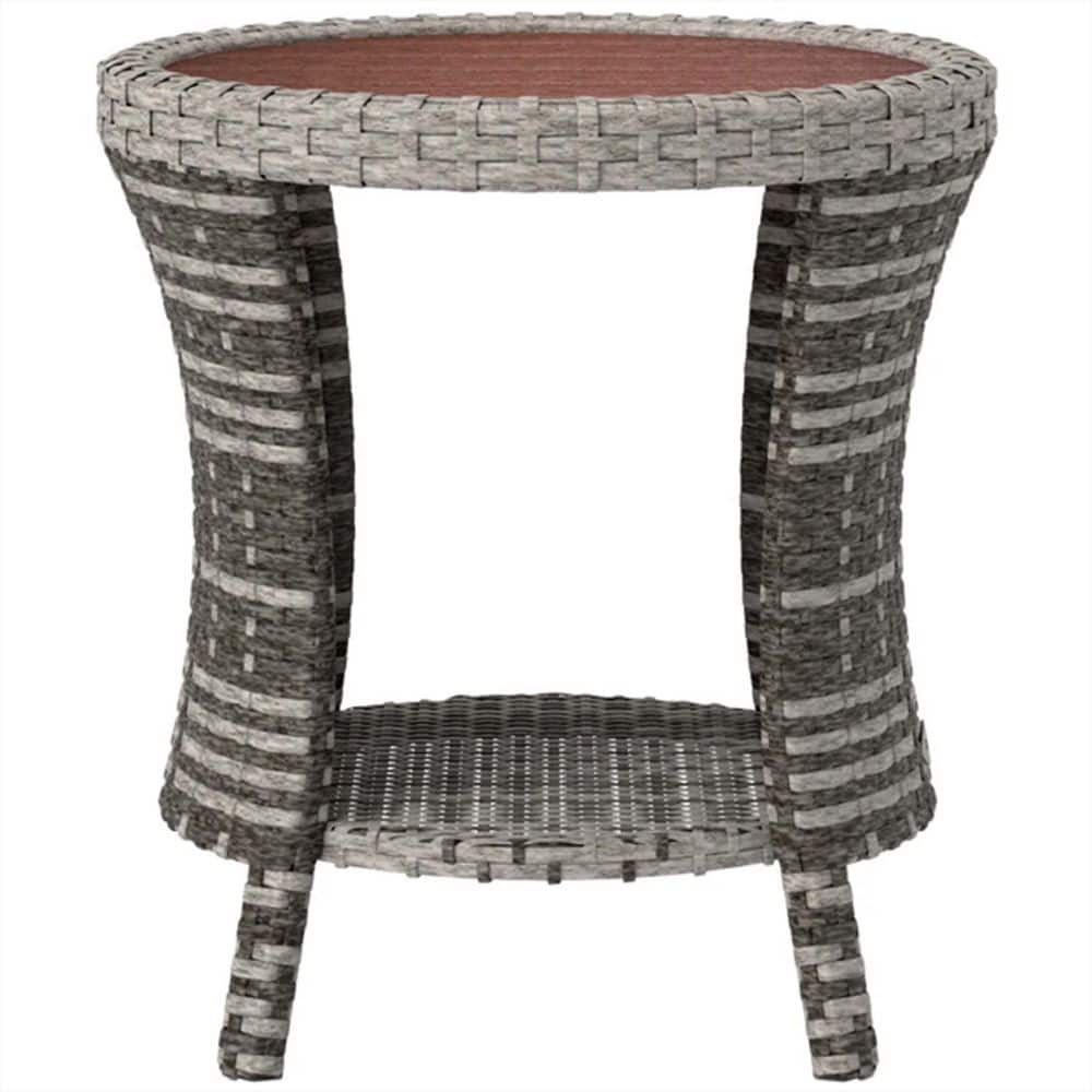 Light Grey PE Rattan Outdoor Side Table with Steel Frame and Wood-Plastic Composite Tabletop price history on PriceWatchPro