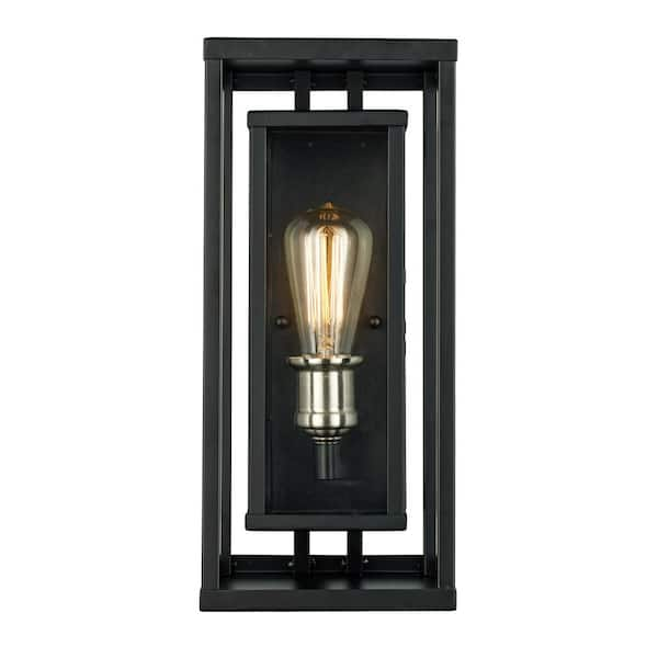 Bel Air Lighting Showcase 15.5 in. 1-Light Black and Brushed Nickel Outdoor Wall Light Fixture with Clear Glass