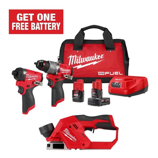 Milwaukee M12 12V Lithium-Ion Brushless Cordless 2 in. Planer with M12 2-Tool Combo Kit