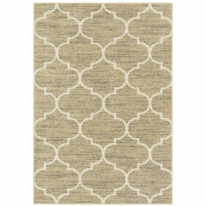 Beige and Ivory 5 ft. x 7 ft. Geometric Power Loom Stain Resistant Area Rug