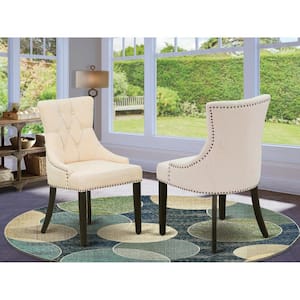 Black, Parson Dining Room Chairs - Button Tufted Nailhead Trim Light Beige Linen Fabric Padded Chairs, Set Of 2