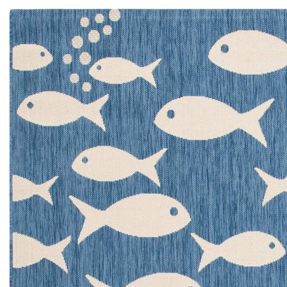 Coastal Charm 5'3" Square Blue/Beige Synthetic Area Rug