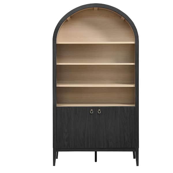 Nolan 74.1 in. Tall Black Oak Medium Density Fiberboard 4 Shelf Accent Bookcase with Storage