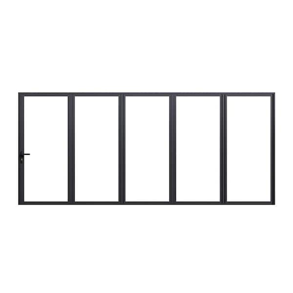 Teza 85 Series 192 in. x 96 in. Matte Black Left to Right Folding Aluminum Bi-Fold Patio Door