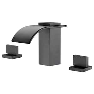 Waterfall Double Handle Tub Deck Mount Roman Tub Faucet with Valve in Brushed Nickel
