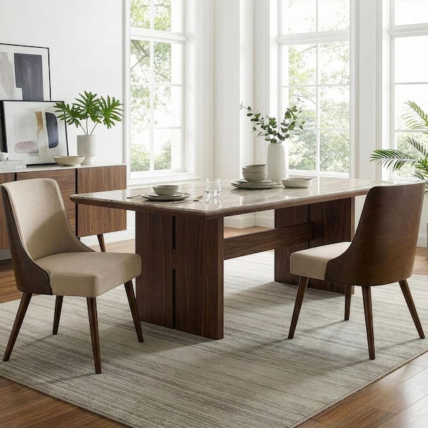 Glamour Home Asma Beige Fabric Chair with Dark Brown Bentwood Back
