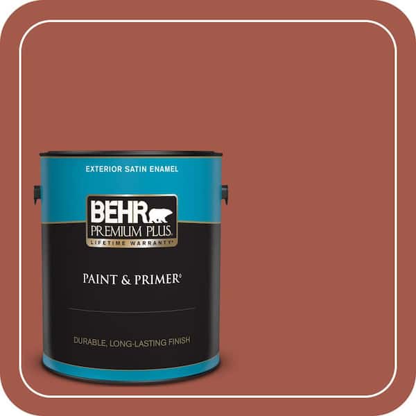 BEHR PREMIUM PLUS 1 gal. #PPU2-15 Cajun Red Satin Enamel Exterior Paint & Primer