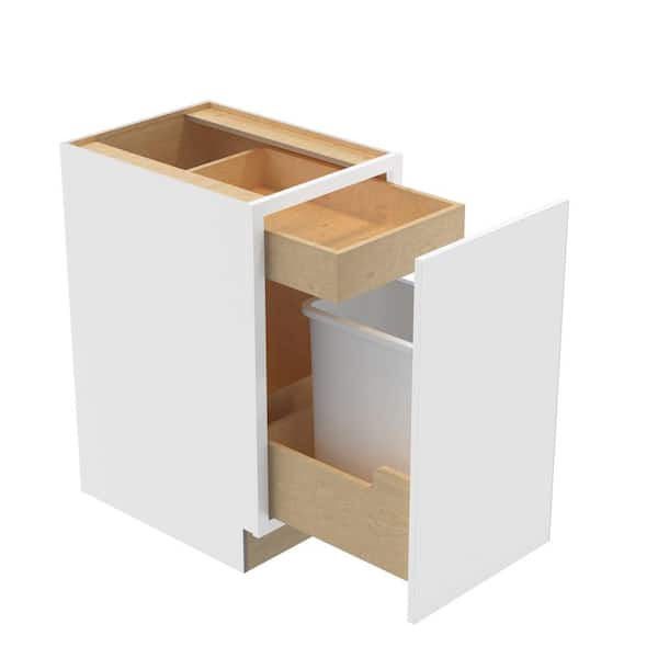 Home Decorators Collection Hargrove 15 in. W x 24 in. D x 34.5 in. H Assembled Plywood Trash Can Kitchen Cabinet in Vesper White with Soft Close