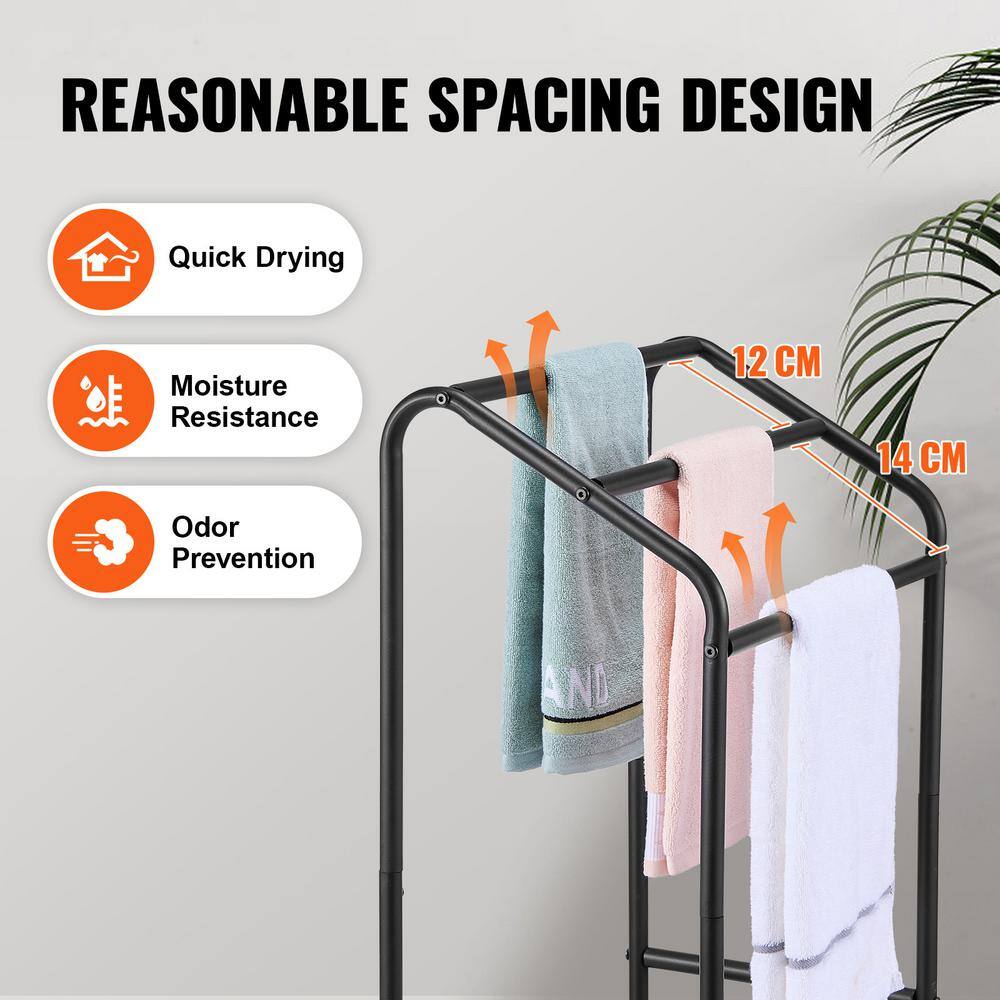 Black Metal Freestanding Triple Towel Rack with Shelf