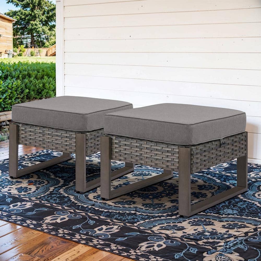 MetalWood Metal and Gray Wicker Outdoor Ottoman with Olefin Gray Cushion (2-Pack) price history on PriceWatchPro