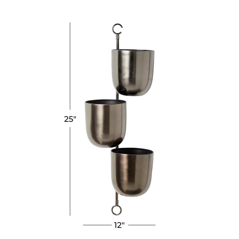 Set of 3 Metallic Silver Iron Hanging Wall Planters