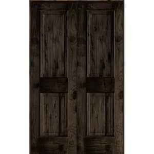 48 in. x 80 in. Rustic Knotty Alder 2-Panel Universal/Reversible Black Stain Wood Double Prehung Interior Door