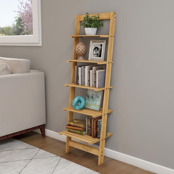 4-Tier Ladder Shelf Bookshelf Bookcase Storage Display Leaning Home Office Decor 