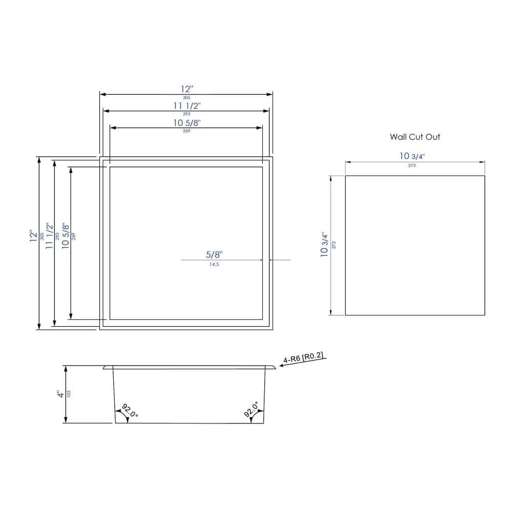 Matte White 12" x 12" Stainless Steel Shower Niche