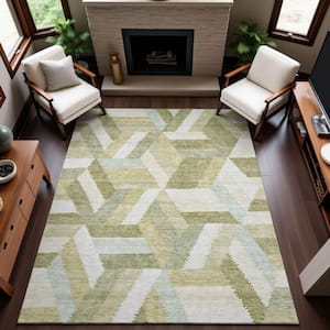 Mayfield Premium Machine Washable Abstract AMF1241 Aloe 9 ft. x 12 ft. Area Rug