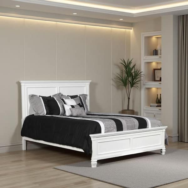 Umi White Wood Frame Twin Size Panel Bed with Molded Details