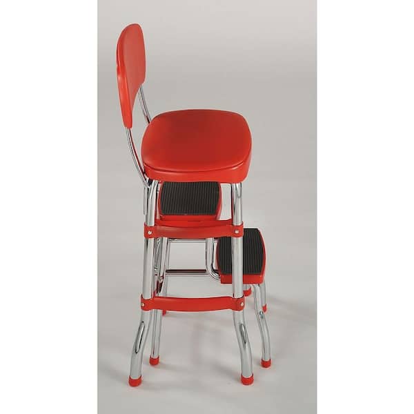 Cosco Vintag Retro Red Metal Counter Chair Step Stool 