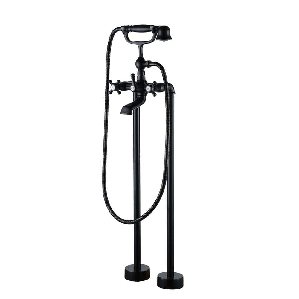 3-Handle Claw Foot Freestanding Tub Faucet with Handheld Shower in Matte Bl