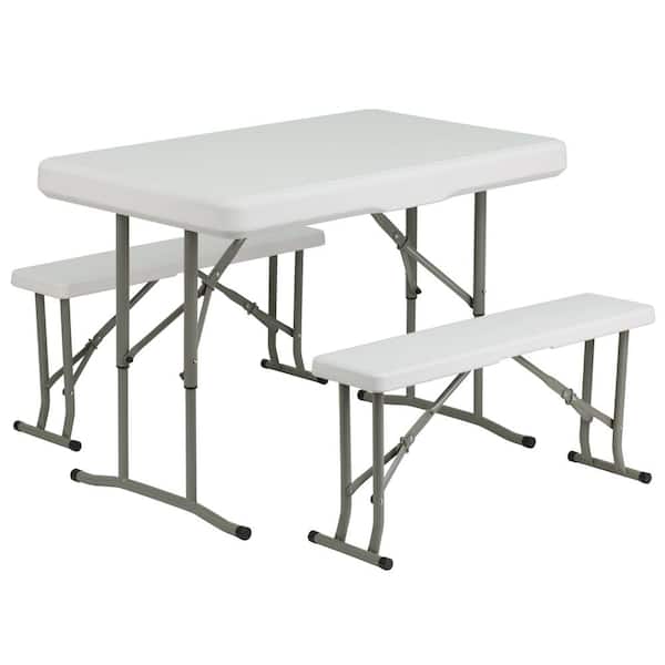 Carnegy Avenue 41 in. Granite White Plastic Tabletop Plastic Seat Folding Table and Bench Set