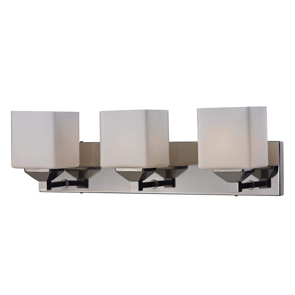 Quube Chrome 3-Light Vanity with Opal Shades