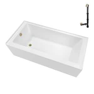 66 in. x 32 in. Soaking Acrylic Alcove Bathtub with Left Drain in Glossy White, External Drain in Polished Brass