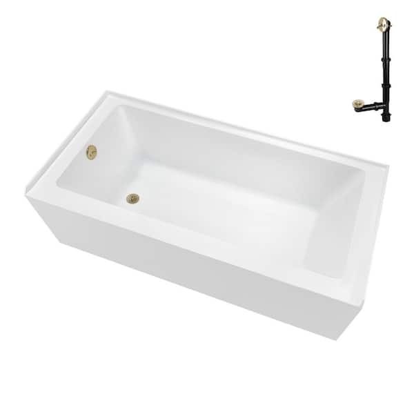 Streamline 66 in. x 32 in. Soaking Acrylic Alcove Bathtub with Left Drain in Glossy White, External Drain in Polished Brass