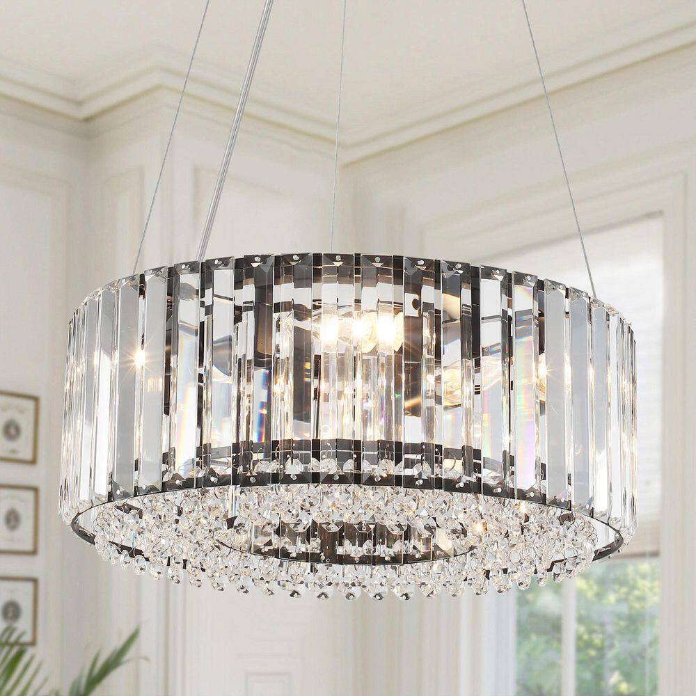 15.75 in. 5-Light Black Modern Round Crystal Chandelier with Drum Crystal Shade (Bulbs Not Included) price history on PriceWatchPro