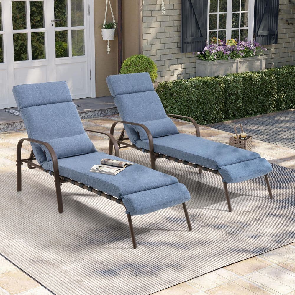 2-Piece Metal Outdoor Chaise Lounge with Dark Blue Cushions and Pillow price history on PriceWatchPro