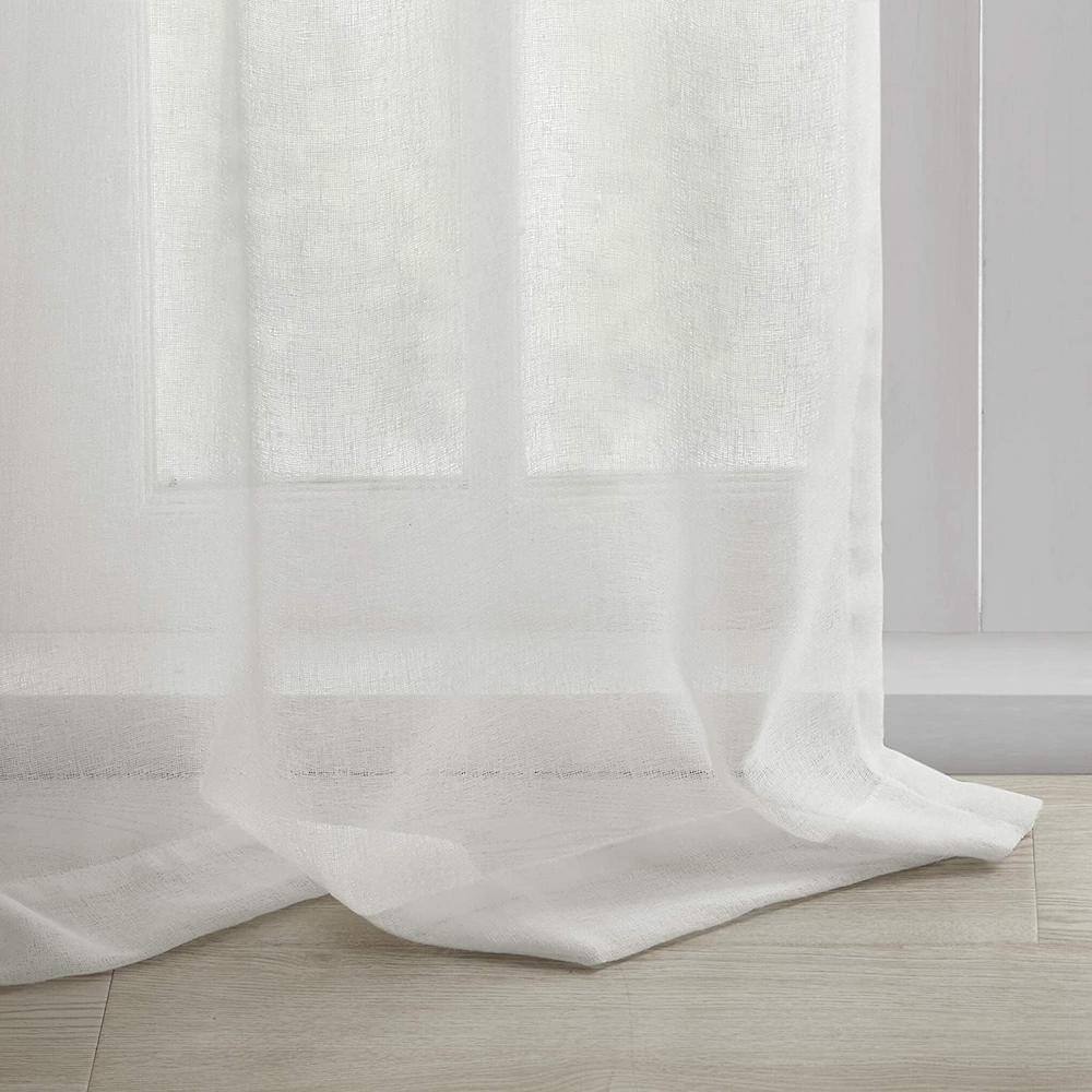 White Sheer Tab Top Linen-Blend Curtain Panel