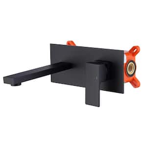 Wall Mount Faucet for Bathroom Sink or Bathtub, Single Handle 2 Holes Brass Rough-in Valve Included in Matte Black