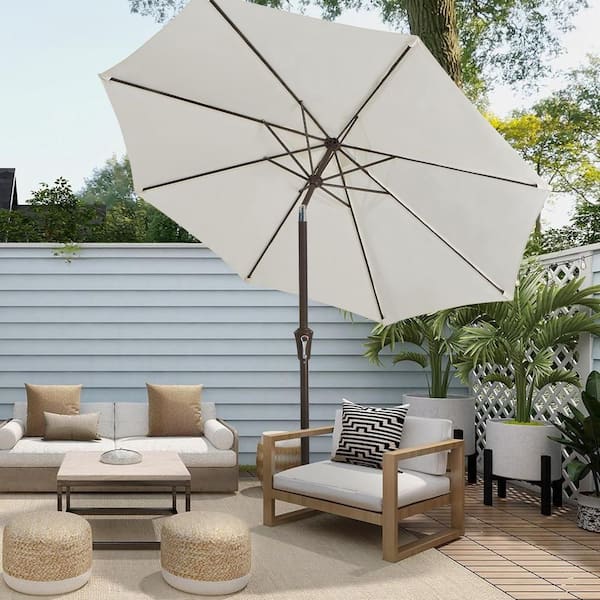 10 ft. Market Patio Umbrella with Push Button Tilt and Crank in Off-White